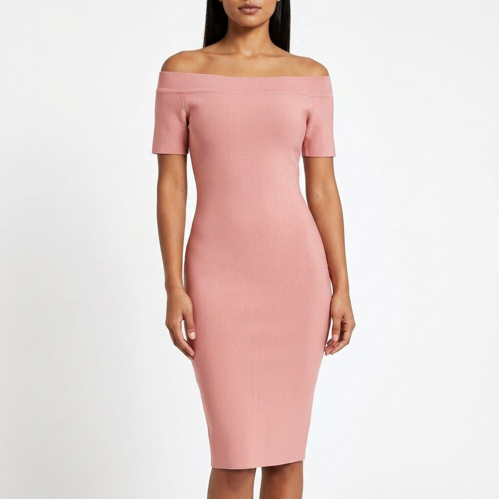 French Kiss Pink Bodycon Knee Length Knit Stretch Dress Women Size S